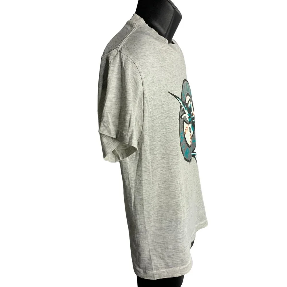 Vintage 90s Florida Marlins Crewneck T Shirt M Grey Single Stitch Short Sleeves